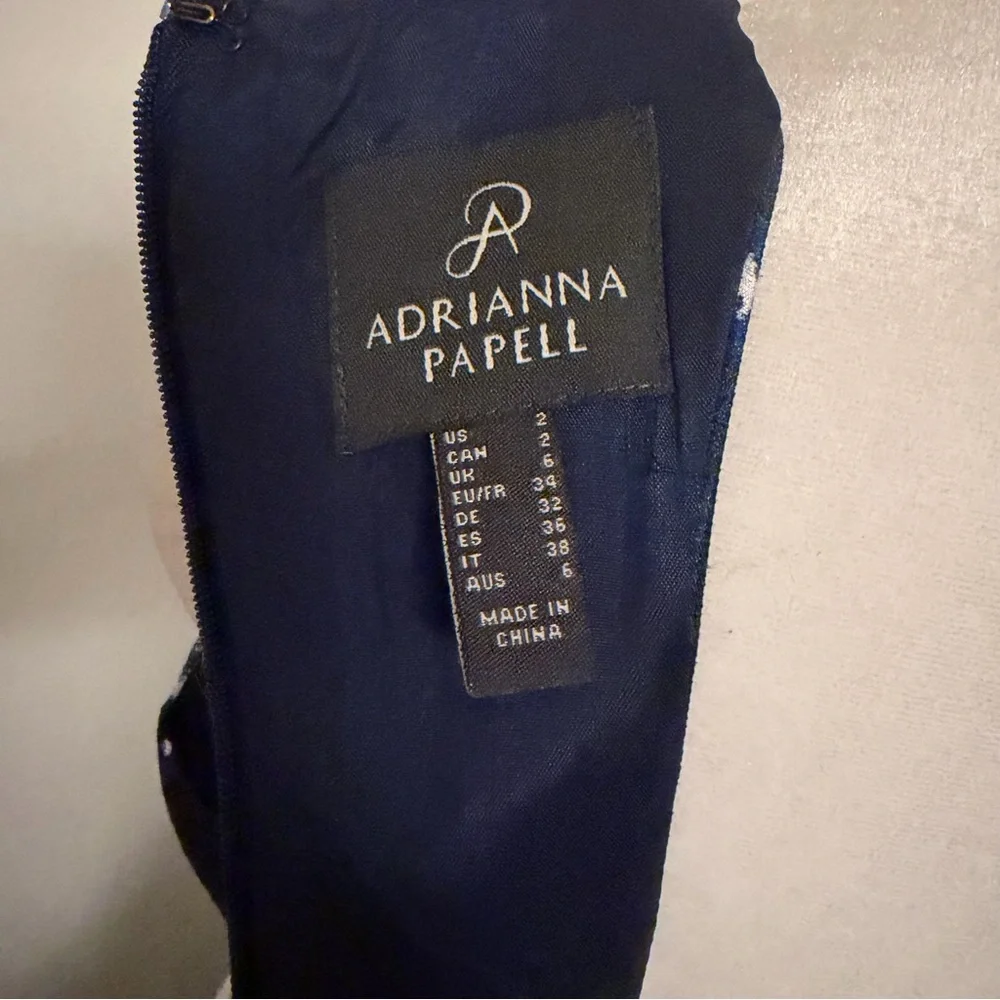 Adrianna Papell Navy and White Floral Gown size 2 pockets - Picture 12 of 15